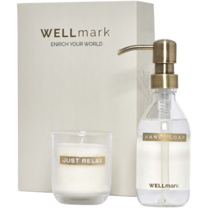 Wellmark Discovery 250 ml:n käsisaippua-annostelija ja 150 g:n tuoksukynttiläsetti